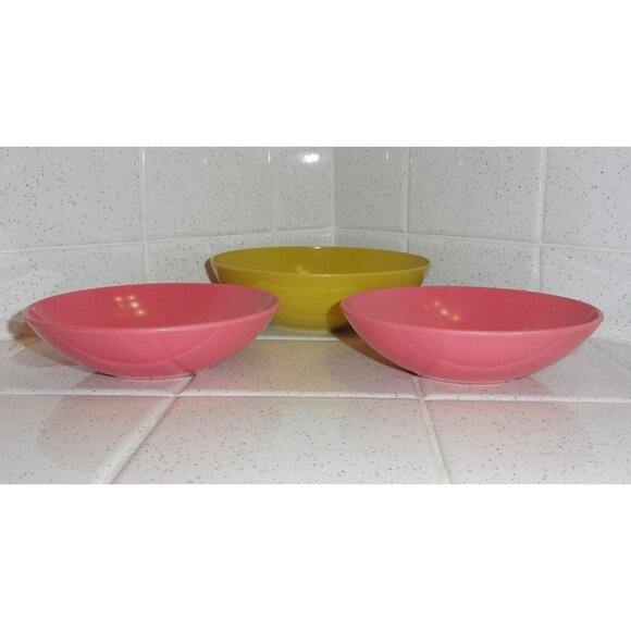 Vintage Pink & Mustard Yellow Sun Valley Melmac Snack Bowl Set of 3 mcm serving - Picture 5 of 10